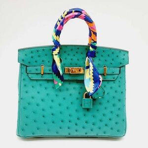 Hermes Birkin 25 Green Ostrich Gold Hardware Handbag